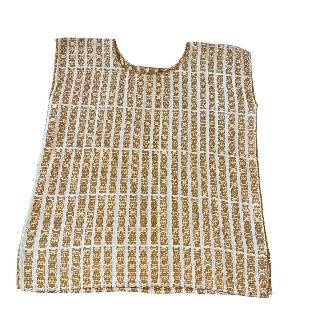 Womens Top One Size Cream Crew Neck Sleeveless Casual Huipil Woven Cotton
